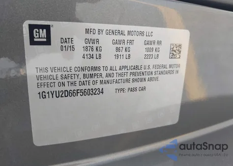 2015 Chevrolet Corvette Z06 from USA, damaged, VIN 1G1YU2D66F5603234